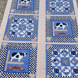 69" x 44" vintage handmade lightweight cow quilt throw couch blanket farm